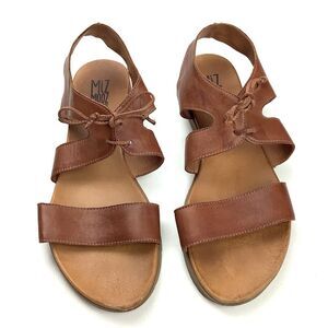 Miz Mooz Davey Women Sz 41 9.5 10 Brown Leather Lace-up Sandals Flats Slingback